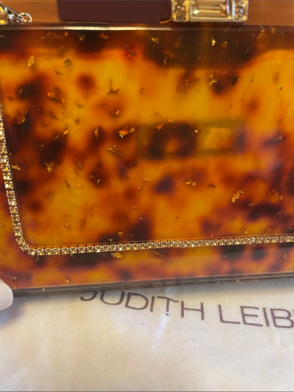 Judith Leiber Tortoise and Gold Crystal Minaudière Clutch - Picture 6 of 16